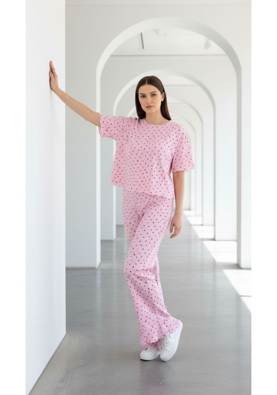 Divinus Kalp Desenli Fırfırlı Pijama Takım Pembe