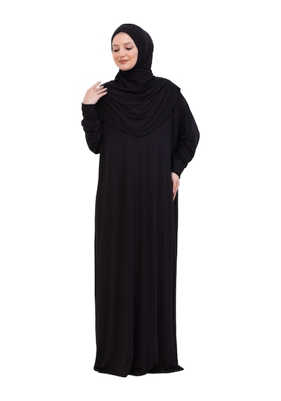 Modish Group Tek Parça Namaz Elbisesi Seti, Viskon Yumuşak Tesettür Abaya, Rahat Hazır Şal Başörtüsü Takım Siyah