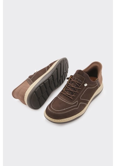 Derinet Hakiki Deri Lastik Bağcıklı Erkek Sneaker Kahve Nubuk Kahve Nubuk