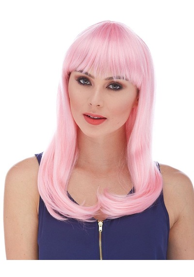 Soft Pembe Renk Uzun Düz Parti Peruğu 5477 "