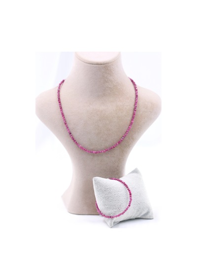 Yakut Taşı Doğal Taş Kolye Bileklik Seti Fasetli Kesim 3 Mm Pembe