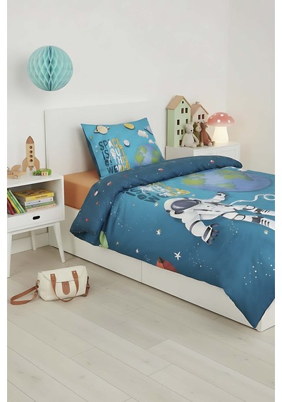 Little Astronot %100 Pamuklu Junior Tek Kişilik Nevresim Takımı Çok Renkli