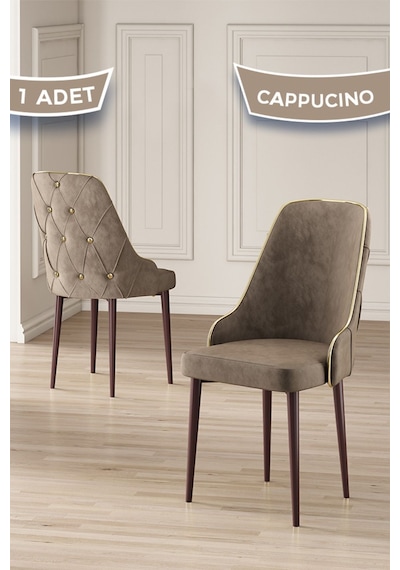 Canisa Krax Serisi, 1.sınıf Babyface Kumaş Mutfak Sandalyesi, Kahve Metal Ayak, 1 Adet Cappucino Sandalye Sandalye Cappucino Ayaklar Kahve