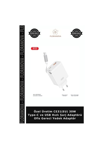 Özel Üretim Ce31 Eu 30w Type-c Ve Usb Hızlı Şarj Adaptörü Ofis Gereci Yedek Adaptör
