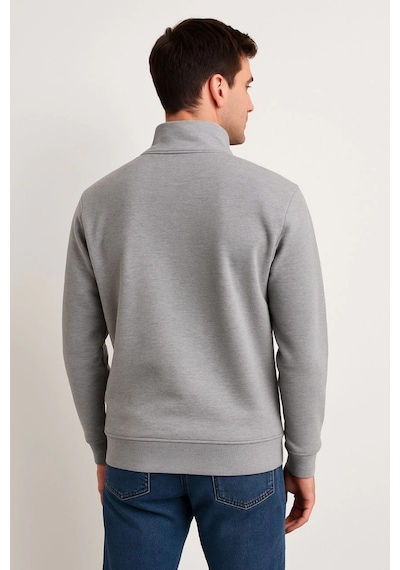 Novalisse Erkek Dik Yaka Yarım Fermuarlı 3 İplik Pamuklu Sweatshirt - Gri Çoklu Renk