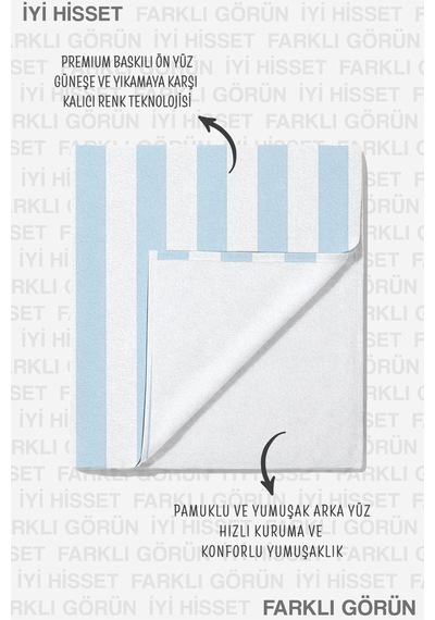 Çizgili Güneş Motifli Premium Plaj Havlusu-akdeniz Marine Mavi Beyaz Hızlı Kuruyan Mikrofiber Havlu İnci İncir