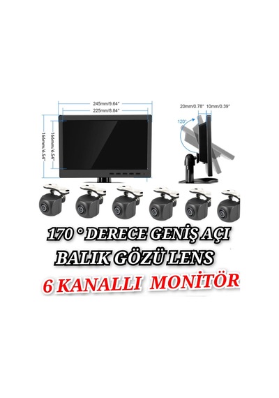 10 İnç 6 Kanallı 170 '' 6 Kameralı Araç Monitörü Twogo Go-6006