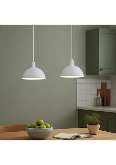 Riolight Retro,vintage,rustik Beyaz Şapkalı 2xe27 Metal Masa Üstüavize Uzunluk:60cm Beyaz