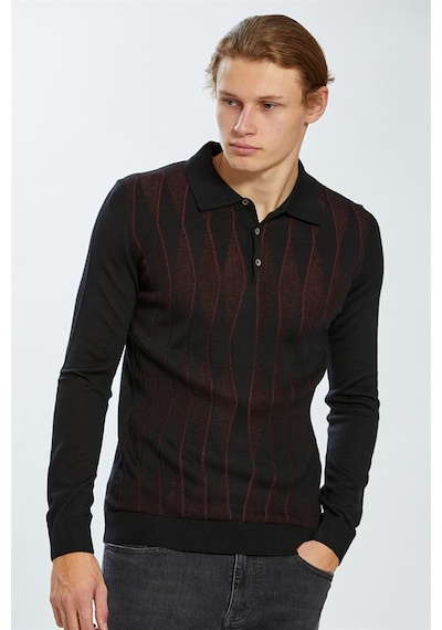 Ecer Polo Yaka Slim Fit Siyah-Bordo Erkek Kazak 72322223 Bordo - Siyah