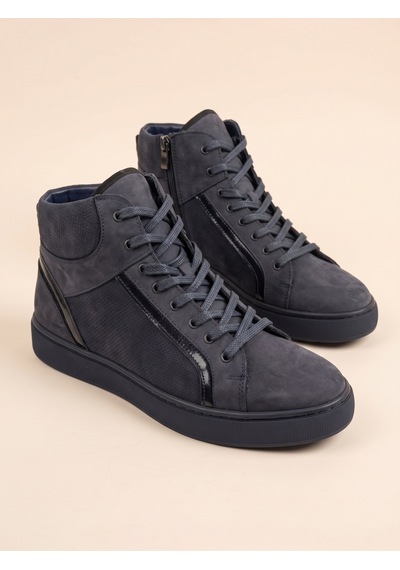 Bafaş 038035hn Lacivert Hakiki Dana Derisi Bağcıklı Erkek Sneaker