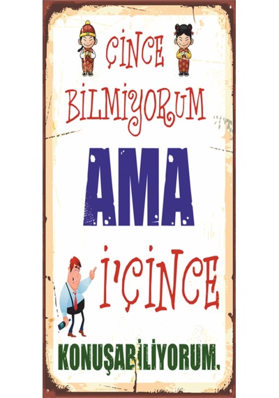 çince bilmiyorum ama komik sözler mini retro ahşap poster