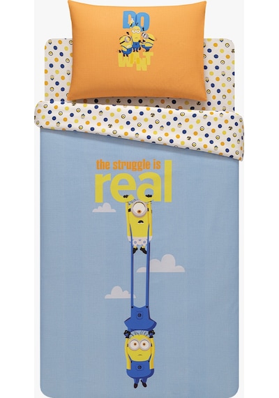 Puffy Minions Do Want %100 Pamuk Tek Kişilik Nevresim Takımı - Indigo