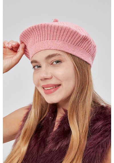 Derikem Kadın Kışlık Şık Fransız Ressam Düz Örgü Bere Şapka Pembe