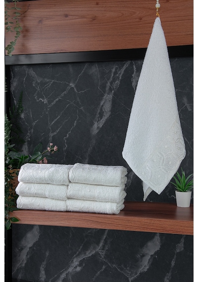Dantelli Güpürlü Lüks %100 Pamuk Çeyizlik 6 Lı El Yüz Havlu Seti 40x70 - Beyaz - 4400 Beyaz