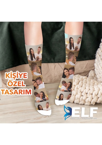 Elf Reklam Kişiye Özel Resimli Çorap Beyaz