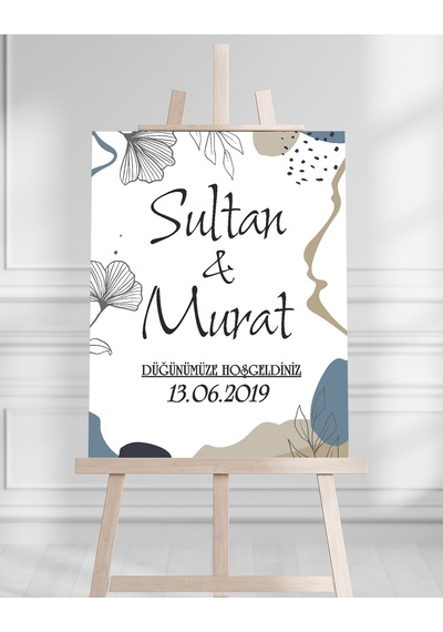 Söz Nişan Düğün İçin 50x70 Karşılama Panosu - Pastel Tasarımlı 001 Beyaz