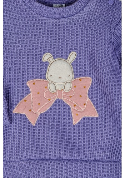 Elefin Baby Kız Bebek Tavşan Nakışlı Alt & Üst 2 Li Takım Lila