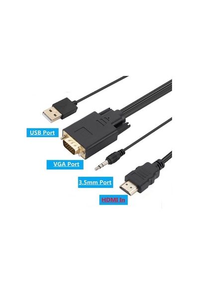 Koodmax - Hdmi To Vga Kablo 3.5mm Ses Ve Usb Güç Destekli - 1080p - 2 Metre