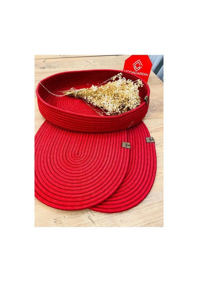 Jüt Hasır Amerikan Servis Oval Supla Ve Sepet 3 Lü Kırmızı Kırmızı