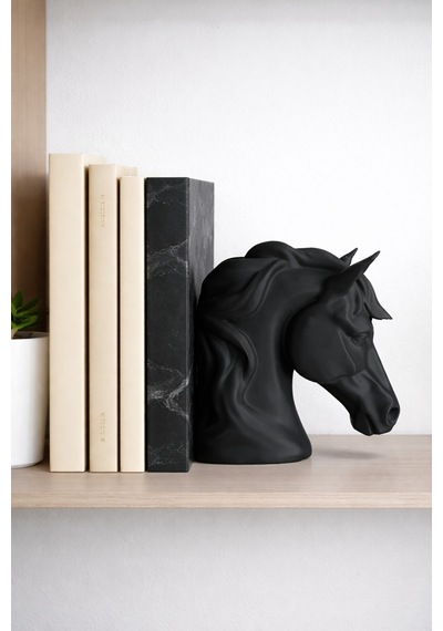 Modern At Başı Kitap Tutucu Dekoratif Kitap Desteği Siyah Minimal Tasarım Siyah