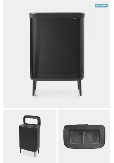 Brabantia Bio Matt Black Plastik Kapaklı Çamaşır Sepeti 2x45lt Siyah