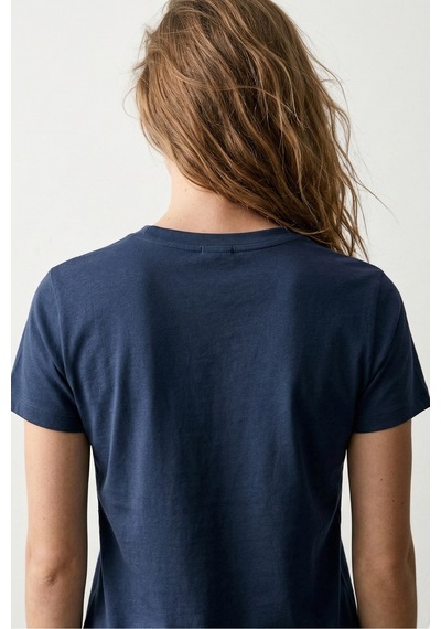 Elemge %100 Pamuk Süprem Pijama Üstü T-shirt Compact Penye Kadın Regular Fit Lacivert Kısa Kol Offline Bask