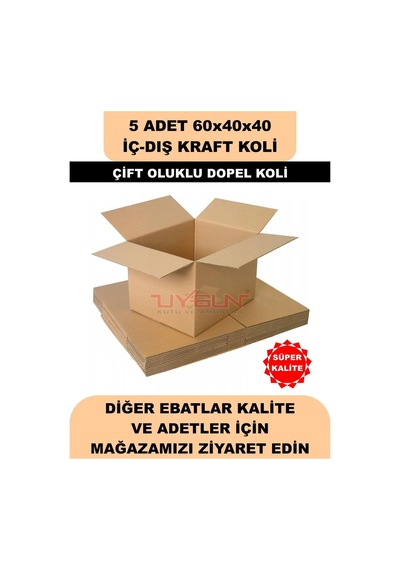 5 Adet 60x40x40 Ev Taşıma Kolisi, Çeyiz Kolisi, Boş Koli, Çift Oluklu Ksssk Dopel