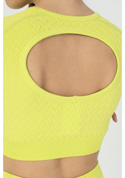Maraton Slimfit Kadın Bisiklet Yaka Neon Yeşil Crop Top Neon Yeşil