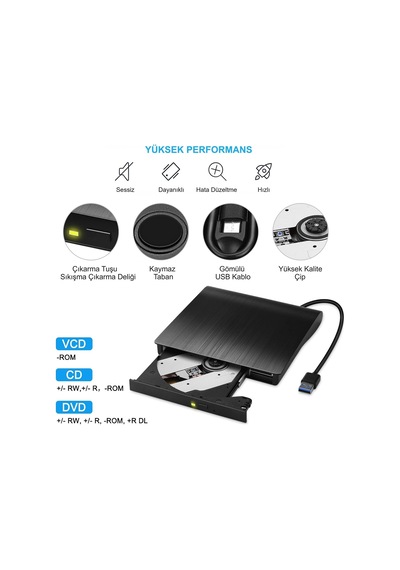 Hymark USB 3.0 Taşınabilir CD DVD Yazıcı Okuyucu