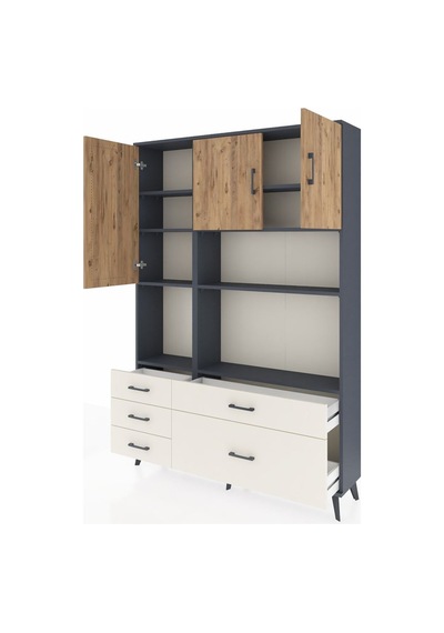 Arges Dolap 8 Raflı 5 Çekmeceli 3 Kapaklı 132x30x195 Antrasit... Antrasit