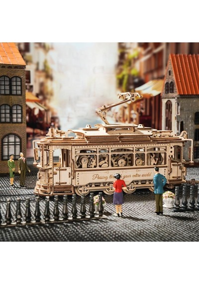 Rokr Lk801 Klasik Tramvay Classic City Tramcar Dıy Minyatür Maket Modelseti Ahşap 3d Wooden Puzzle 3d Model Kit Detaylı Dekoratif Hobi Seti Ahşap Maket