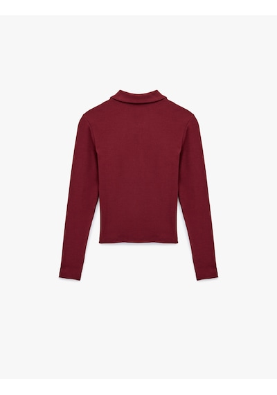 Koton Fermuarlı Slim Fit Gömlek Yaka Kaşkorse Uzun Kollu Tişört Bordo 6wal10120ık Bordo