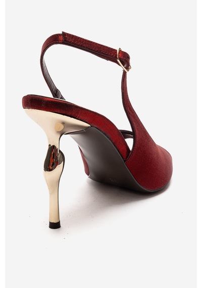 Luvishoes Amore Bordo Saten Metal Detaylı Kadın Topuklu Ayakkabı