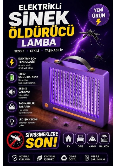 Hubrendy Kargo Elektrikli Sinek Öldürücü Lamba Şarjlı, Sessiz, Led Işıklı Etkili Koruma