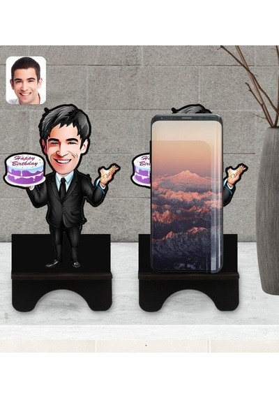 Kişiye Özel Erkek Doğum Günü Karikatürlü Ahşap Biblo Telefon Stan (533056699)