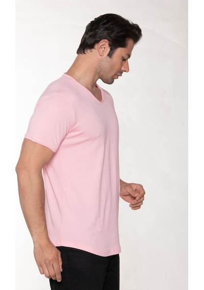 Black Horn Erkek Geniş Yaka %100 Pamuk Salaş T-shirt Pembe
