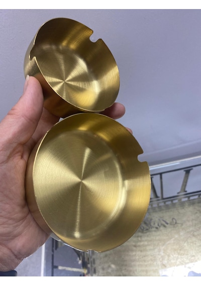 2 Li Gold Yuvarlak Paslanmaz Metal Küllük Modern Ve Şık Tasarım
