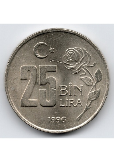 25.000 Lira 1996 Çil Eski Madeni Para