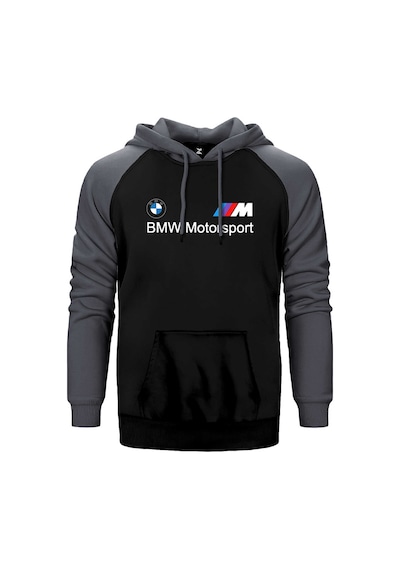 Bmw Logo M Power Motorsport Gri Renk Reglan Kol Kapşonlu Sweatshirt Gri