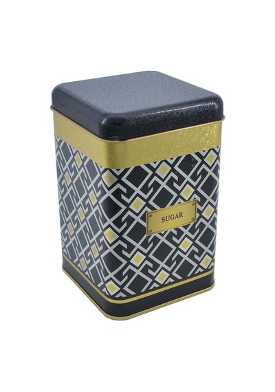 Turkish Black Sugar Desenli Kare Metal Saklama Kabı 10.5 x 10.5 x 16 CM 1.7 L
