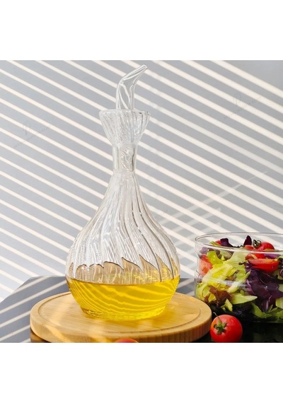 Qerhome Tombul Çizgili Borosilikat Cam Yağlık 900 Ml 2 Adet Şeffaf