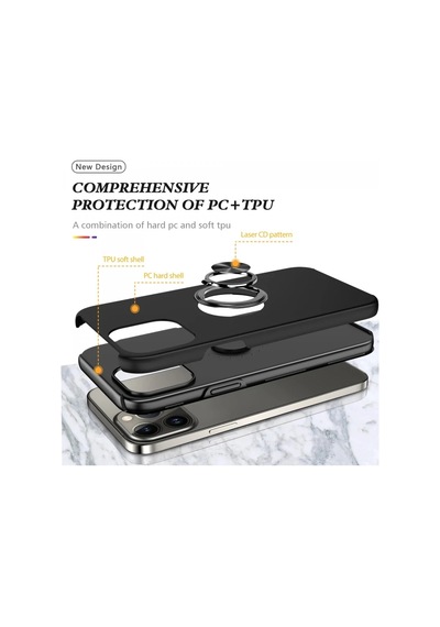 Apple Uyumlu iPhone 13 Pro Kılıf Elit Yüzüklü Kapak - Siyah 0.2M-Çok Renkli