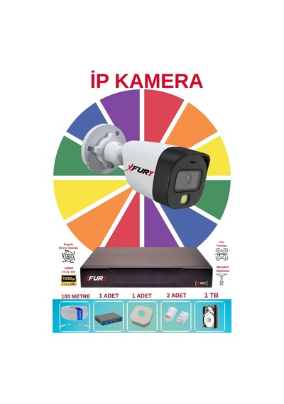 Fury 1 Li Ip Güvenlik Kamera Seti Sesli 4mp Gece Renkli Su Geçirmez 5515s 1tb
