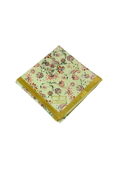 Mim Eşarp Prime Pamuk Çiçek Desenli Eşarp 90x90 Cm Turuncu - Yeşil