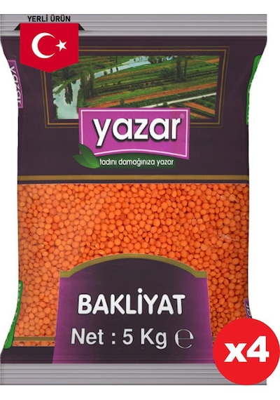 Yazar Yerli Kırmızı Mercimek 5 Kg x 4 Adet