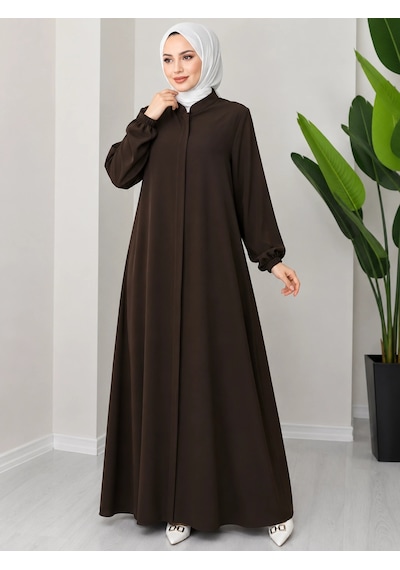 Nevayla Moda Büyük Beden Medine İpeği Ferace - Kahverengi / F0149