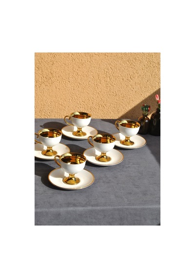 6 Kişilik Porselen Altın Yaldızlı Ayaklı Kahve Fincan Takımı 90 Ml Gold Kahve Fincanı
