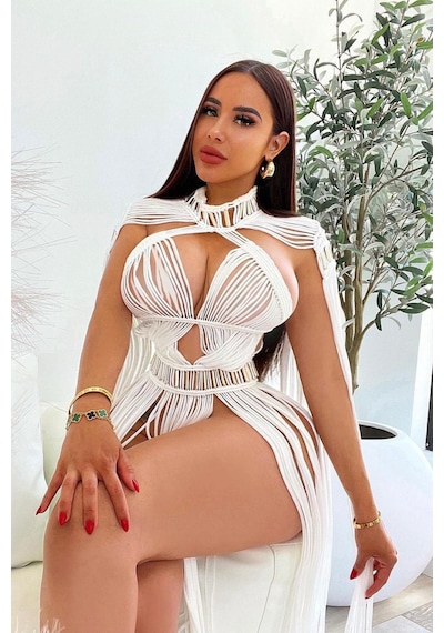 Tassel Hand Beach Elbise - Beyaz Beyaz
