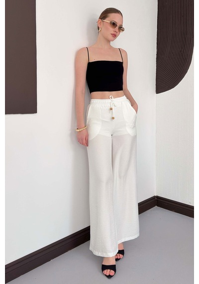 Verymoda Keten Pantolon D2381 Krem