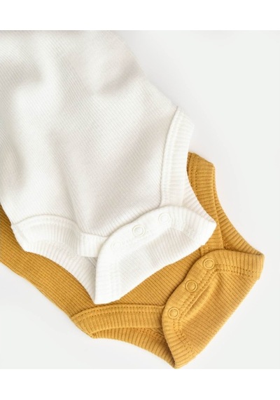 Rebebe Babycosy Modal 2 Li Kısa Kollu Bebek Badi - Bebek Body - Csym1120 (544631448) Hardal - Ekru